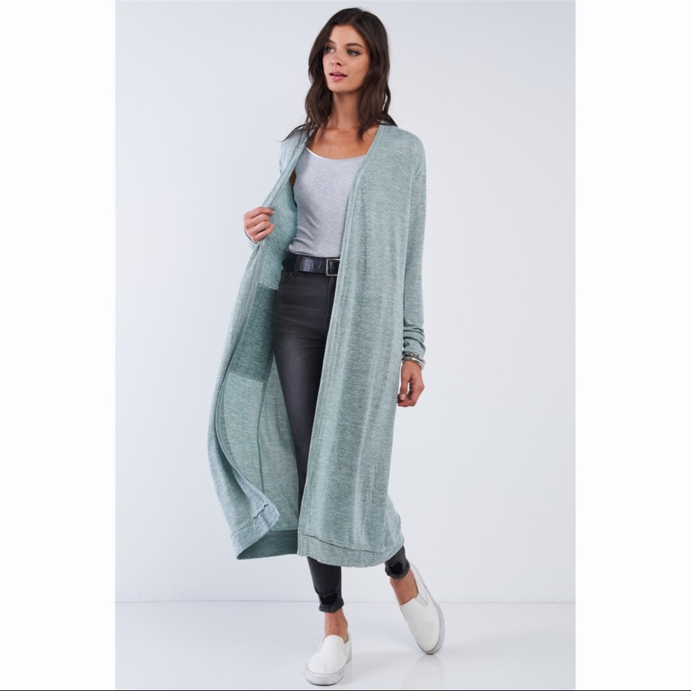 Sage Long Sleeve Midi Cardigan Duster - Picture 1 of 3